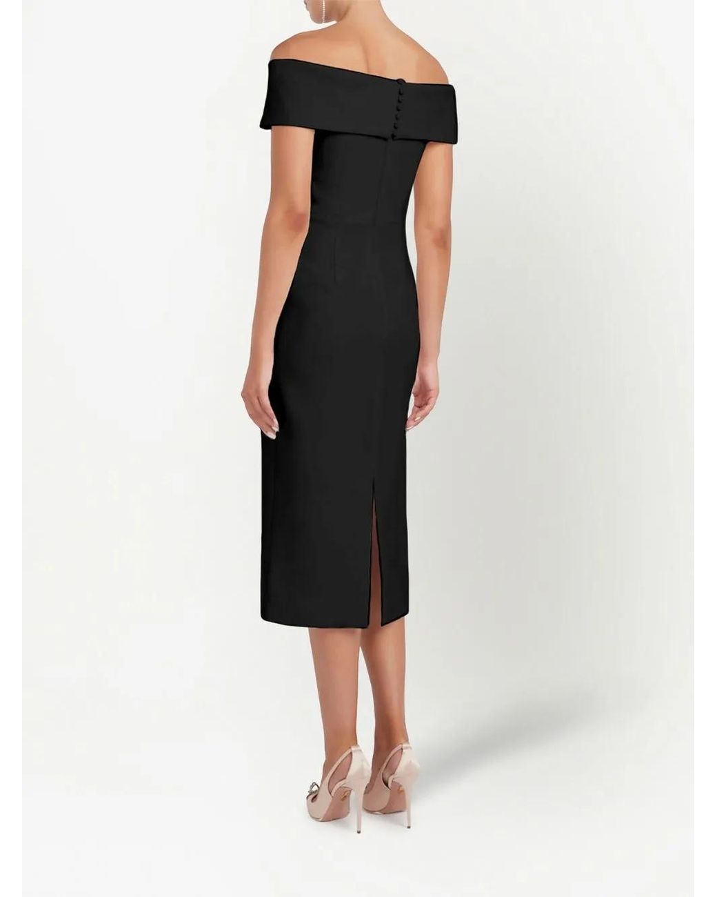 Rebecca Vallance Black Amore Off-Shoulder Midi Dress