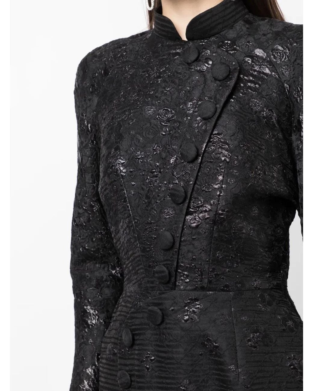 Saiid Kobeisy Black Brocade-Effect Long-Sleeve Dress