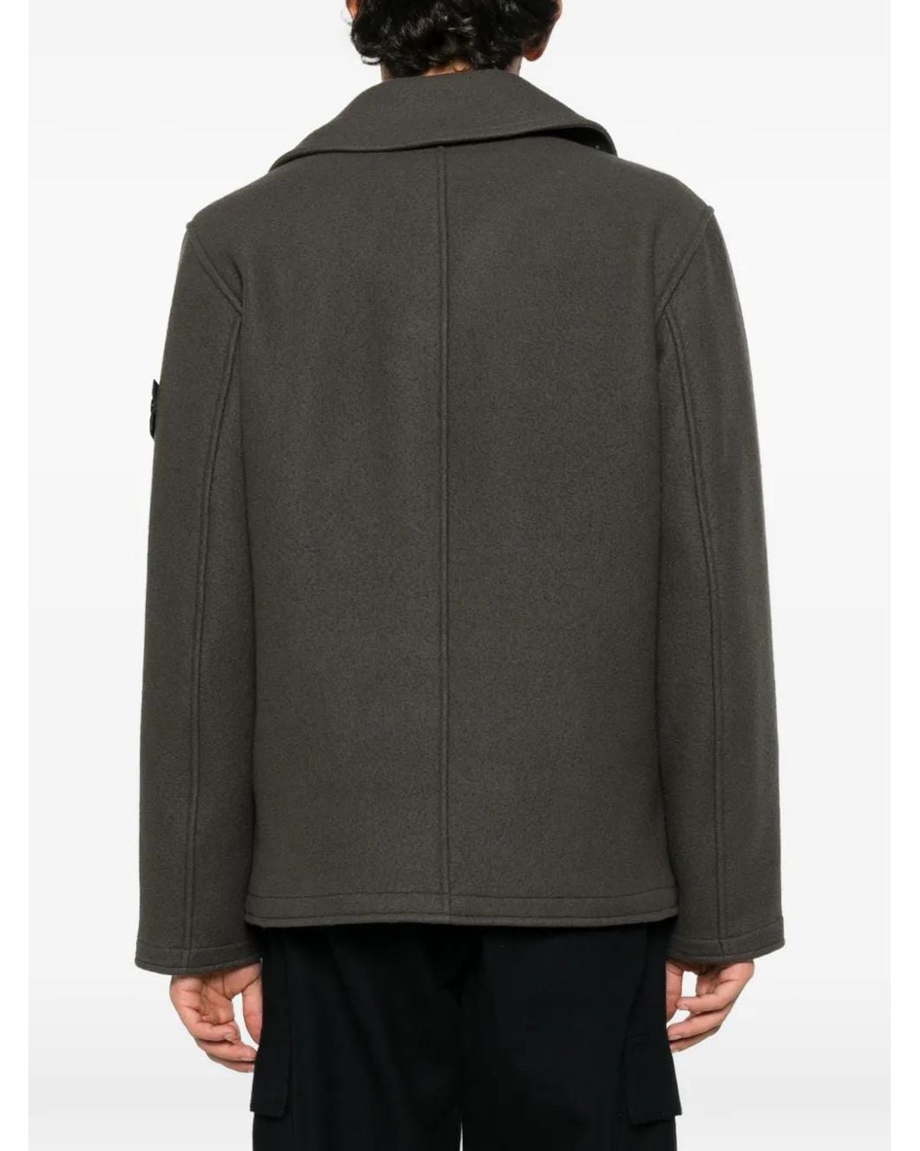 Stone Island Black Double-Breasted Logo-Patch Jacket for men