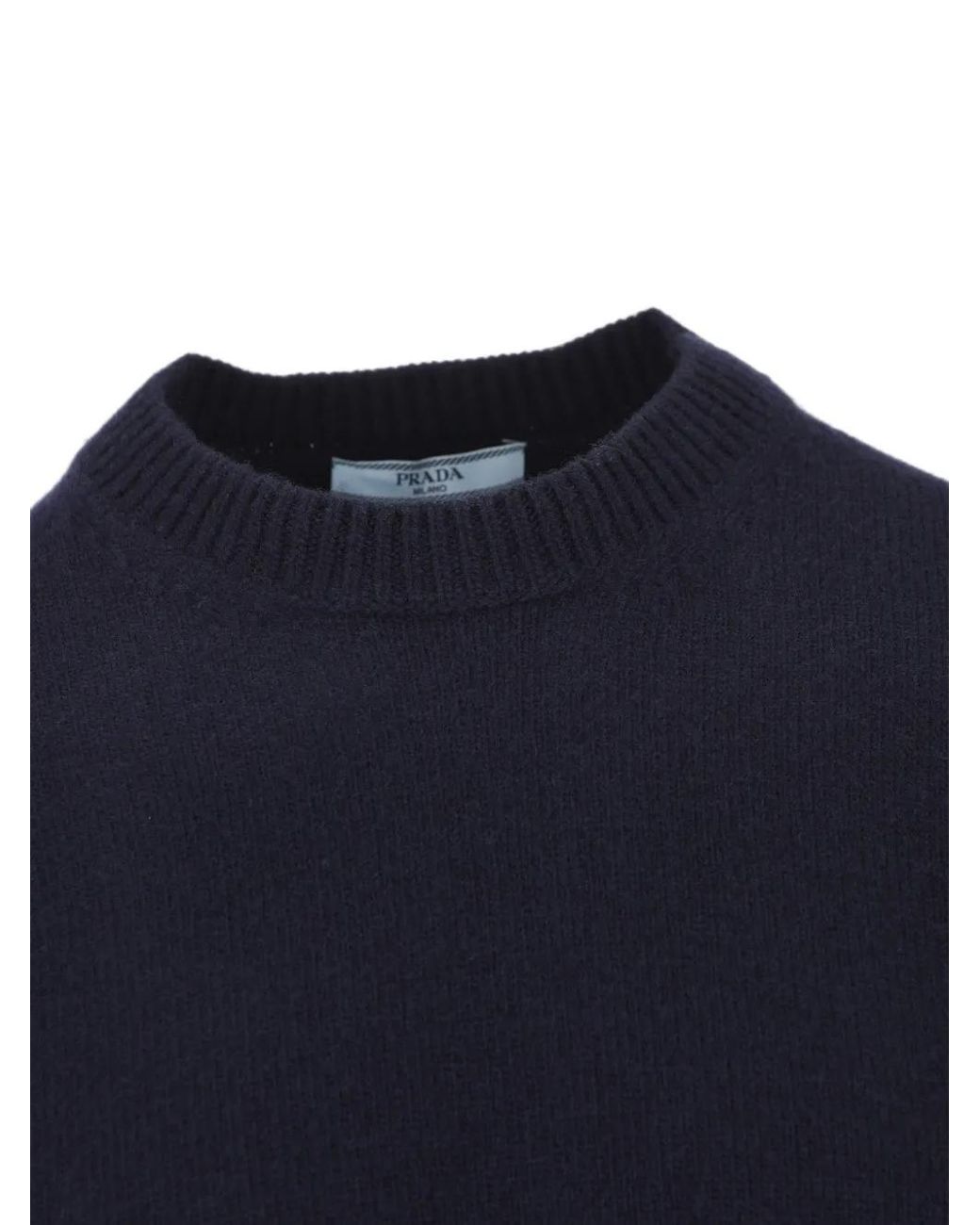Prada Blue Leather-Patch Crew-Neck Sweater