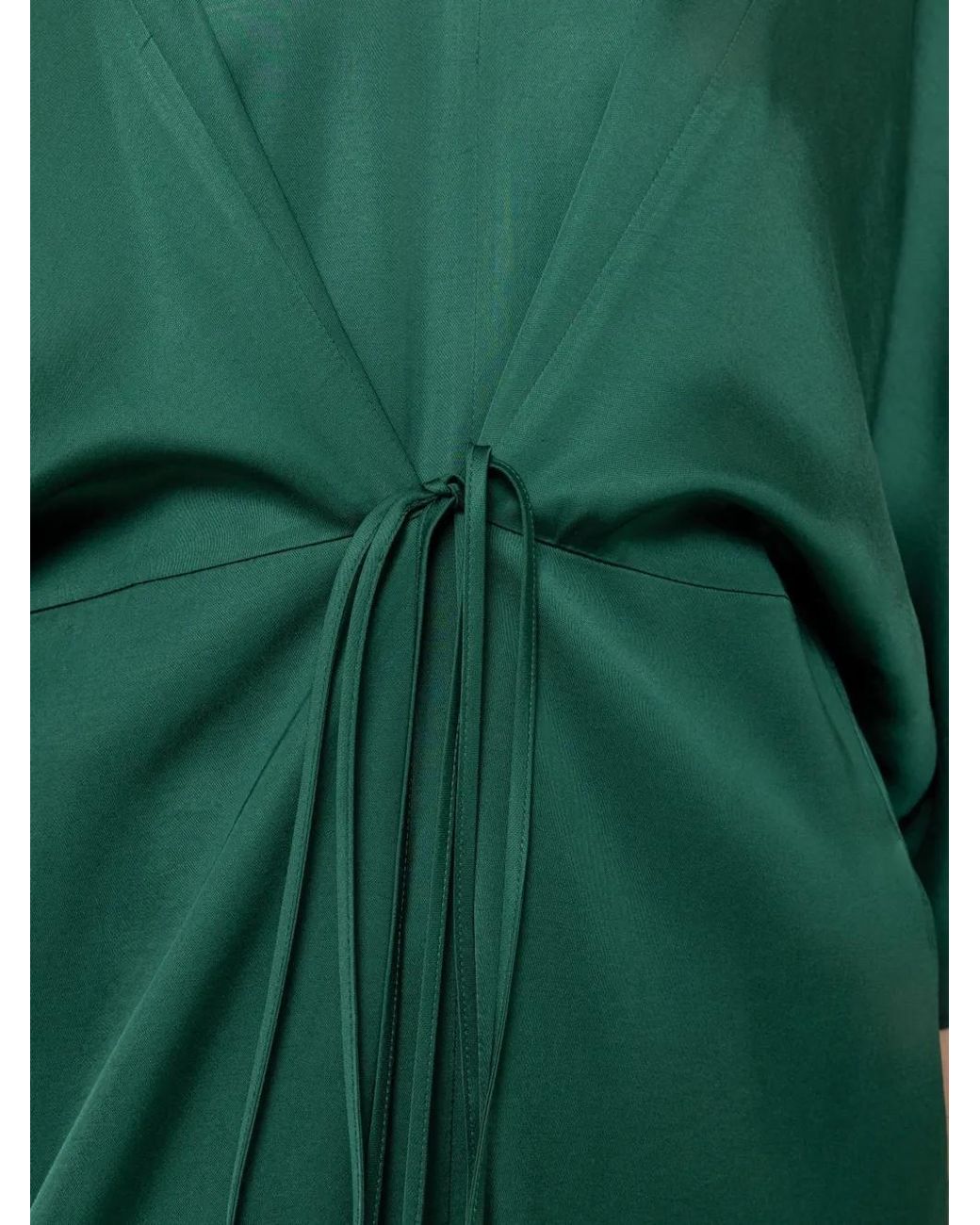 Nissa Green Drawstring Viscose Midi Dress