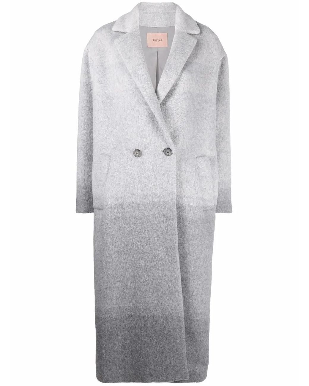 Twinset Gray Gradient-Effect Notched-Lapels Double-Breasted Coat