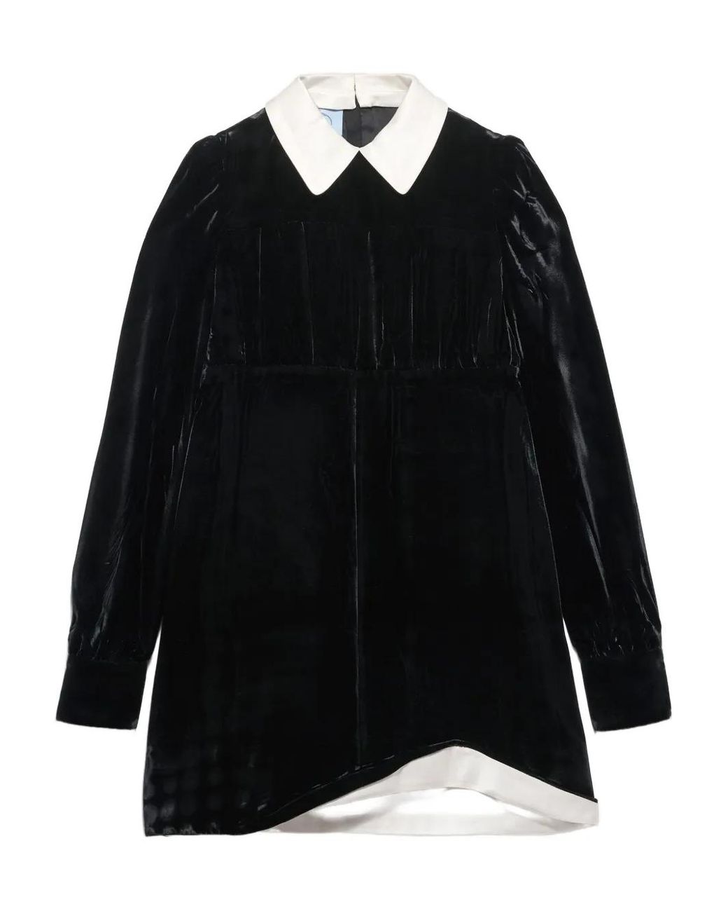 Prada Black Robe Courte En Velours À Col
