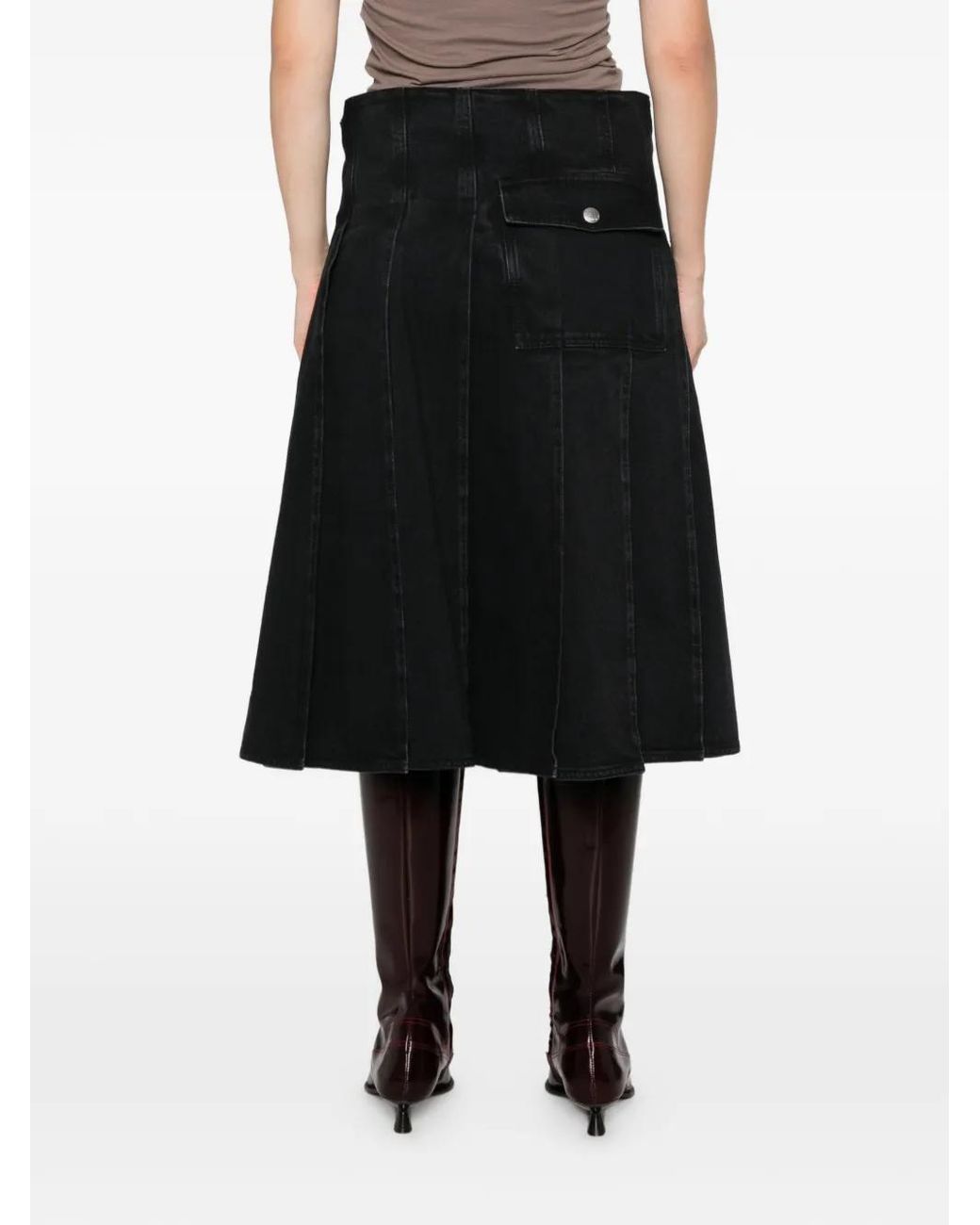 Marni Black Pleated-Wrap Midi Skirt