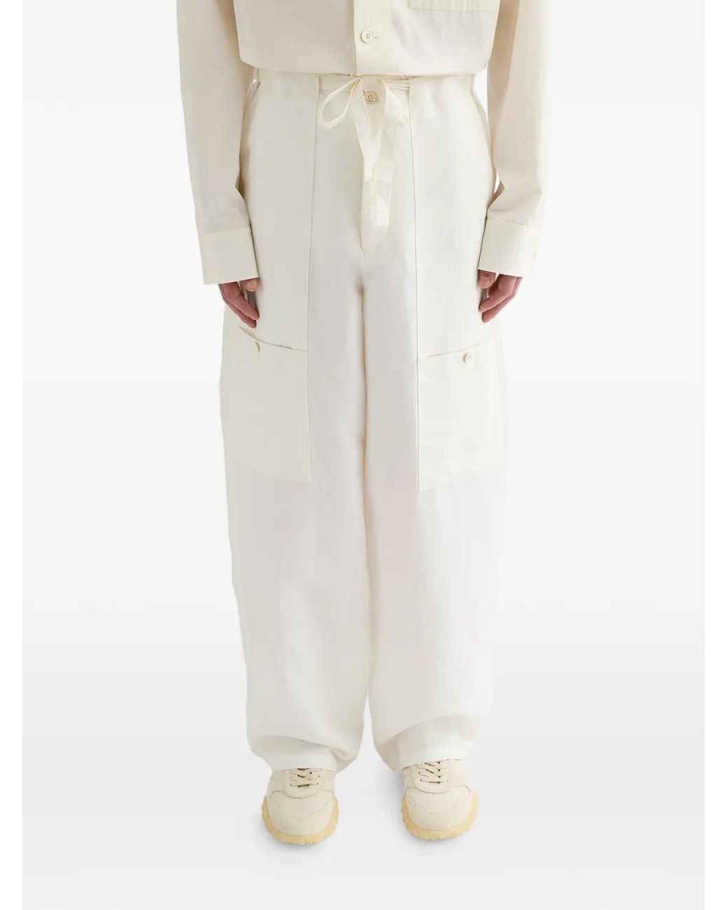 Jil Sander White Linen Blend Cargo Trousers for men