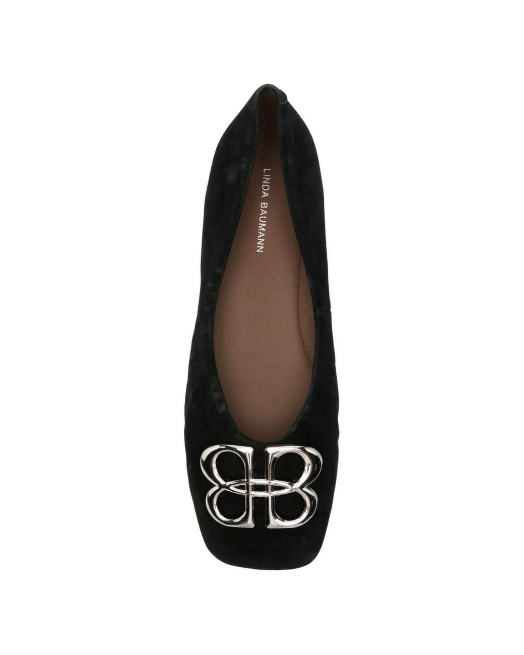 Linda Baumann Black Logo-Plaque Suede Ballet Flats