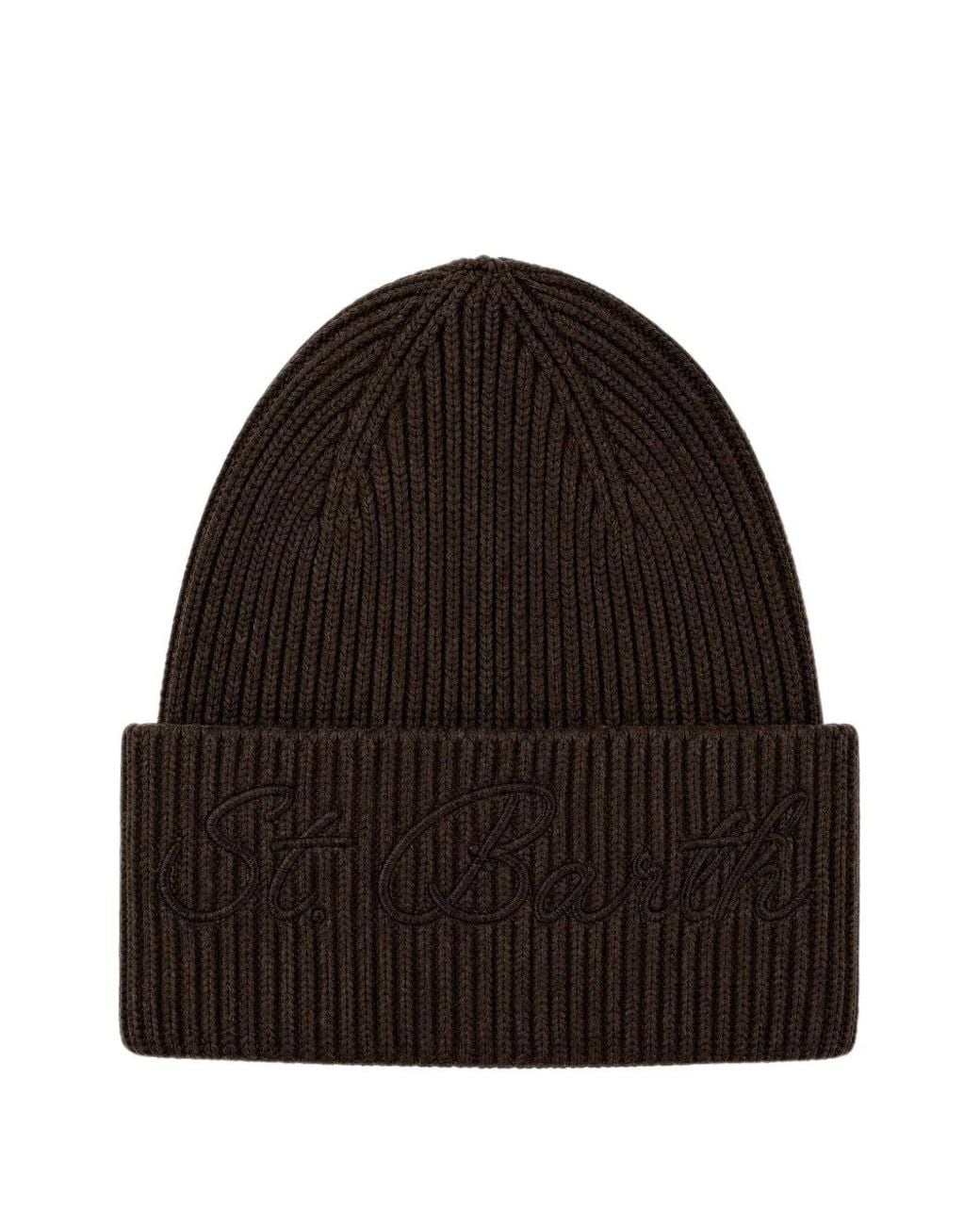 Mc2 Saint Barth Black Logo-Embroidered Ribbed-Knit Beanie Hat
