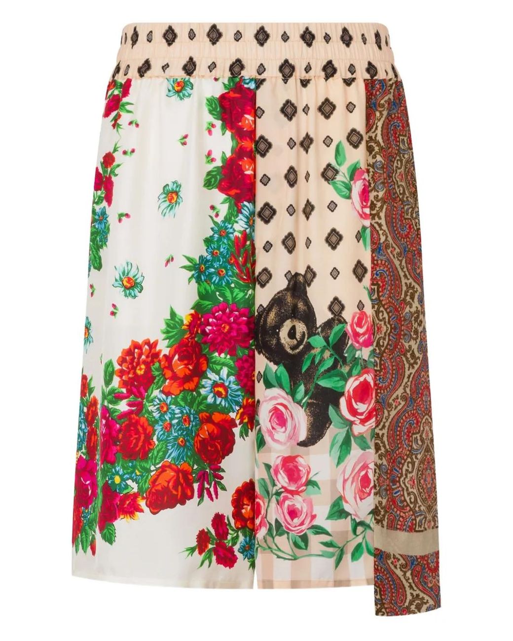 Moschino Red Patchwork Floral Print Shorts for men