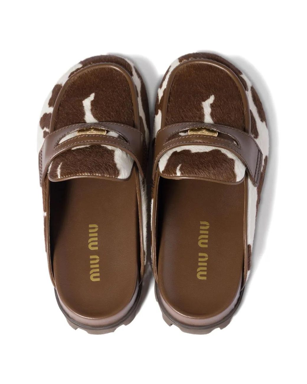 Miu Miu Band Logo-Coin Calf Hair Mules in Brown | Lyst