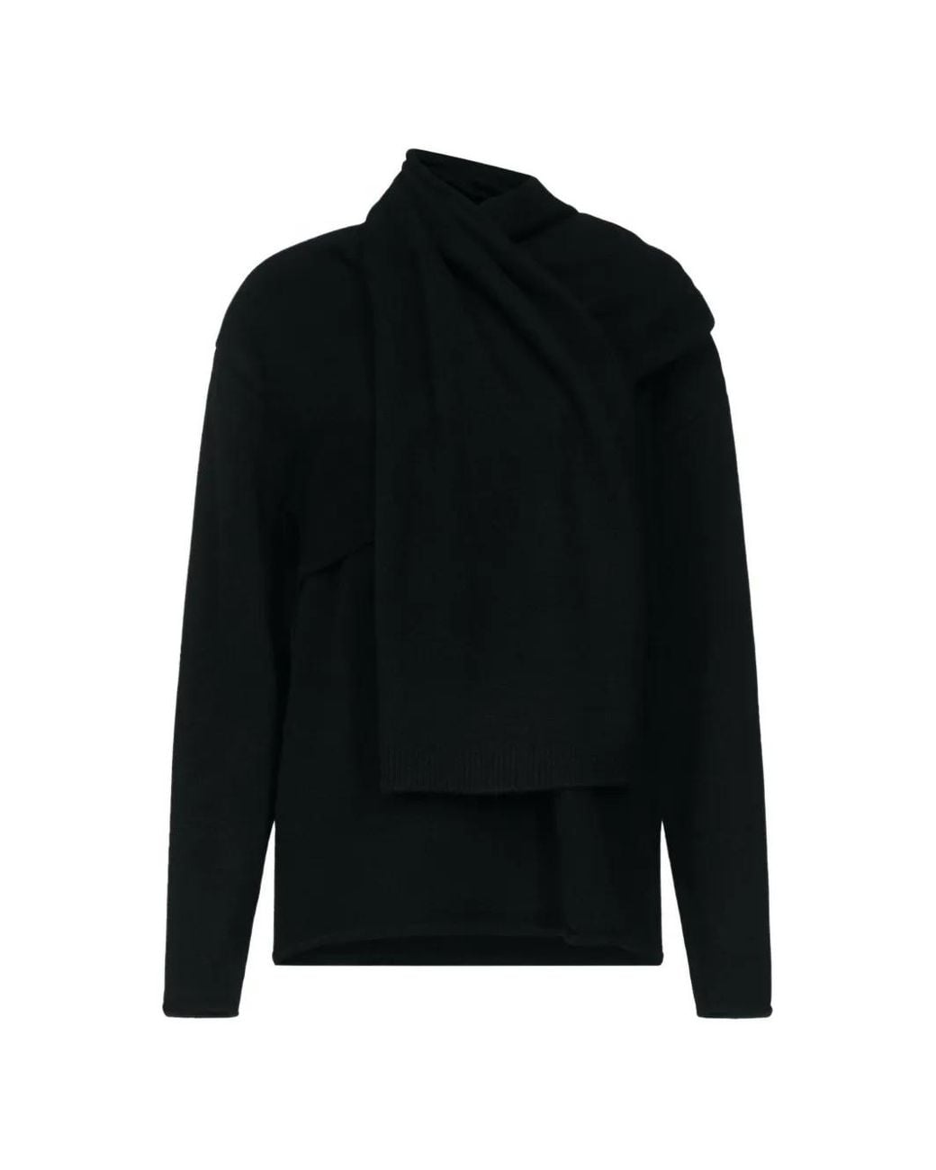 Loulou de Saison Black Frances Cashmere Scarf-Detail Sweater