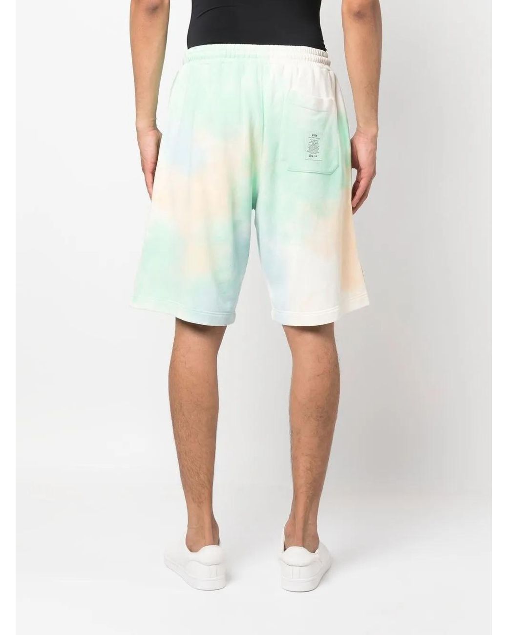 MSGM Green Logo-Print Tie-Dye Shorts for men