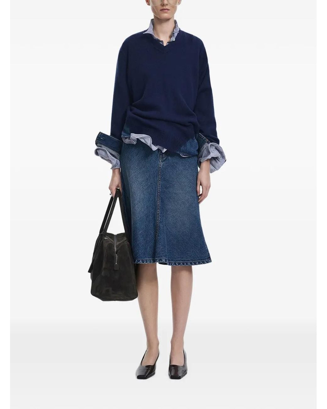 JNBY Blue Patchwork V-Neck Sweater