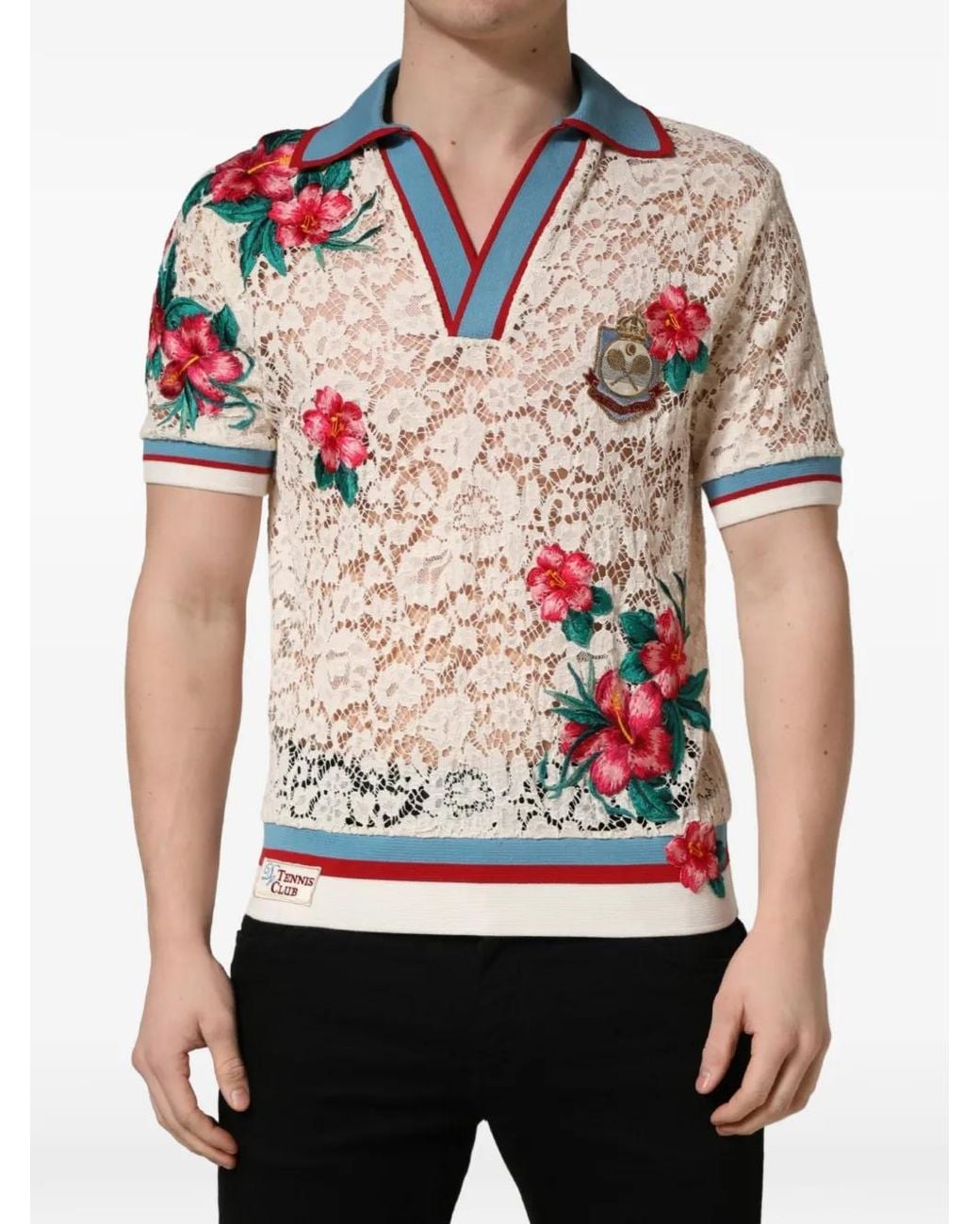 Dolce & Gabbana Natural Floral-Lace T-Shirt for men