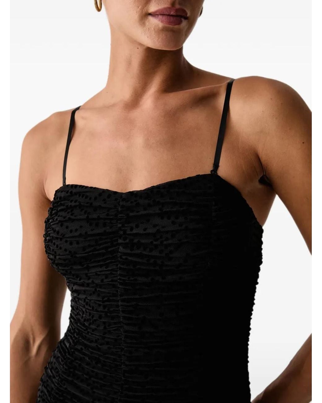 Silvian Heach Black Ruched Ruffled Midi Dress