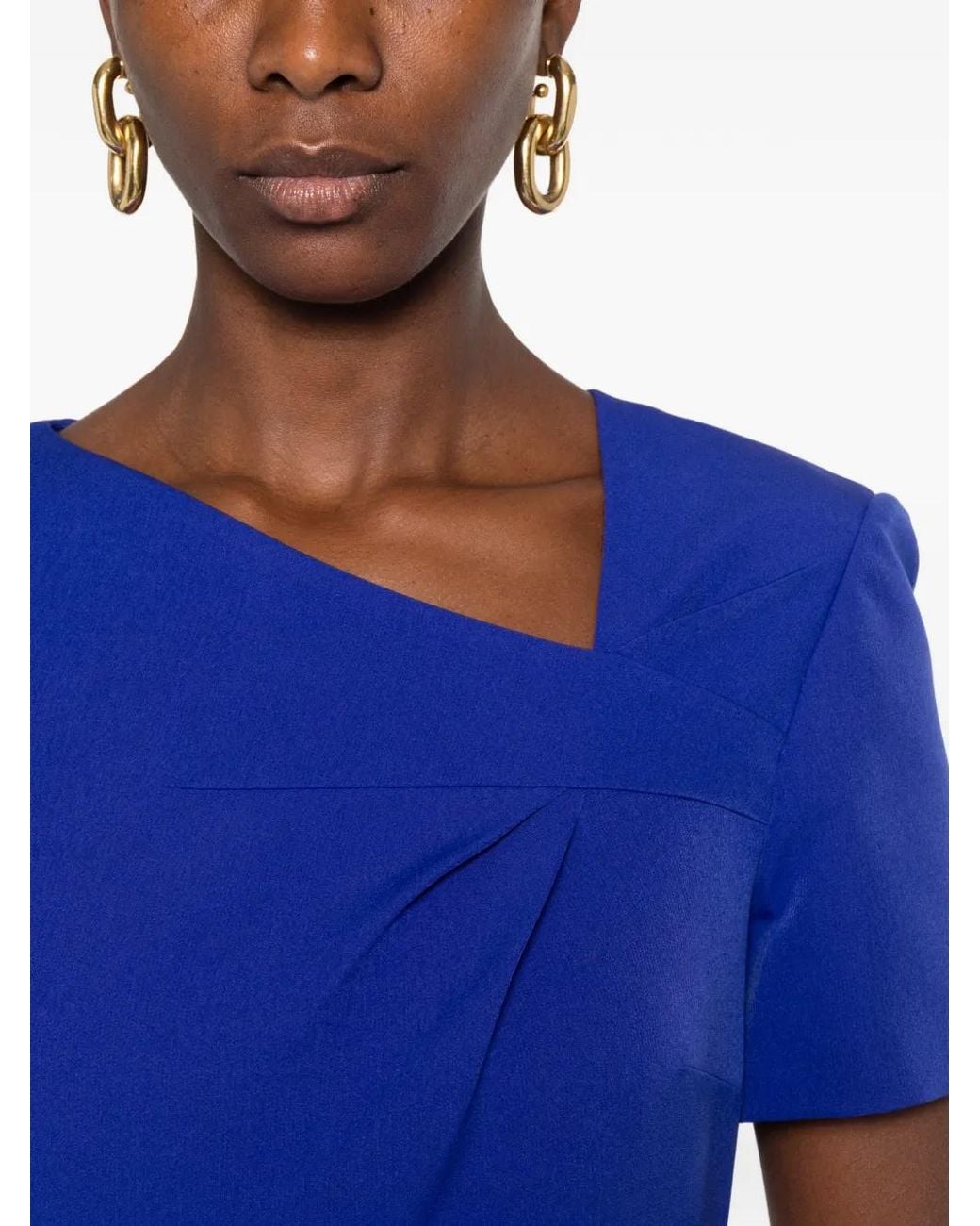 Roland Mouret Blue Asymmetric Pleated Midi Dress