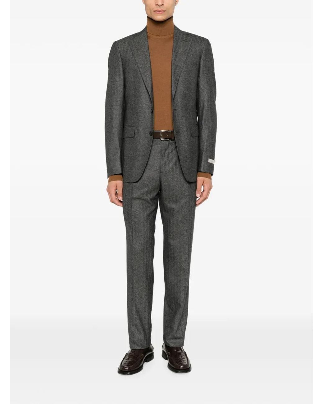 Canali Gray Herringbone-Pattern Wool Suit for men