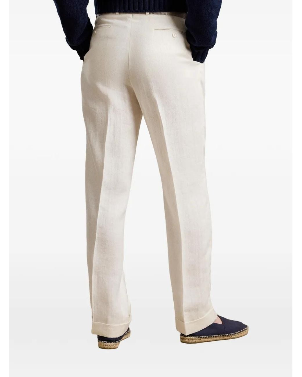 Ralph Lauren White Pleated Trousers for men