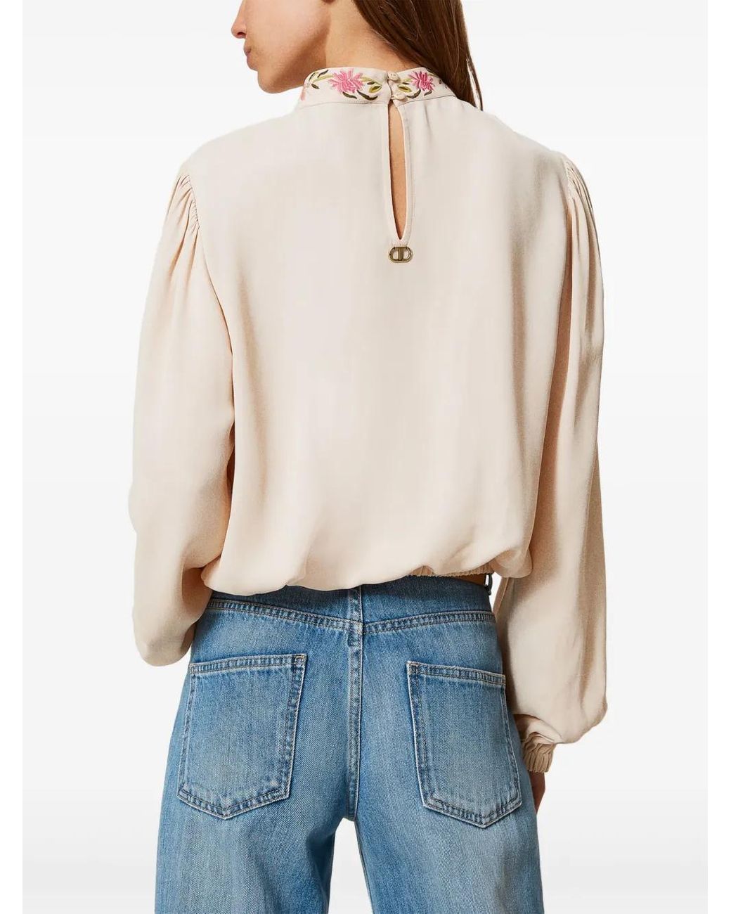 Twinset Natural Floral-Embroidered Blouse
