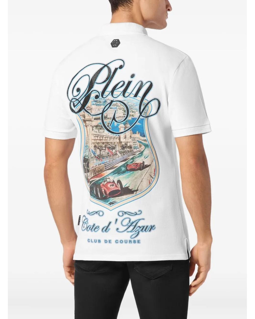 Philipp Plein White Racing Car Polo Shirt for men