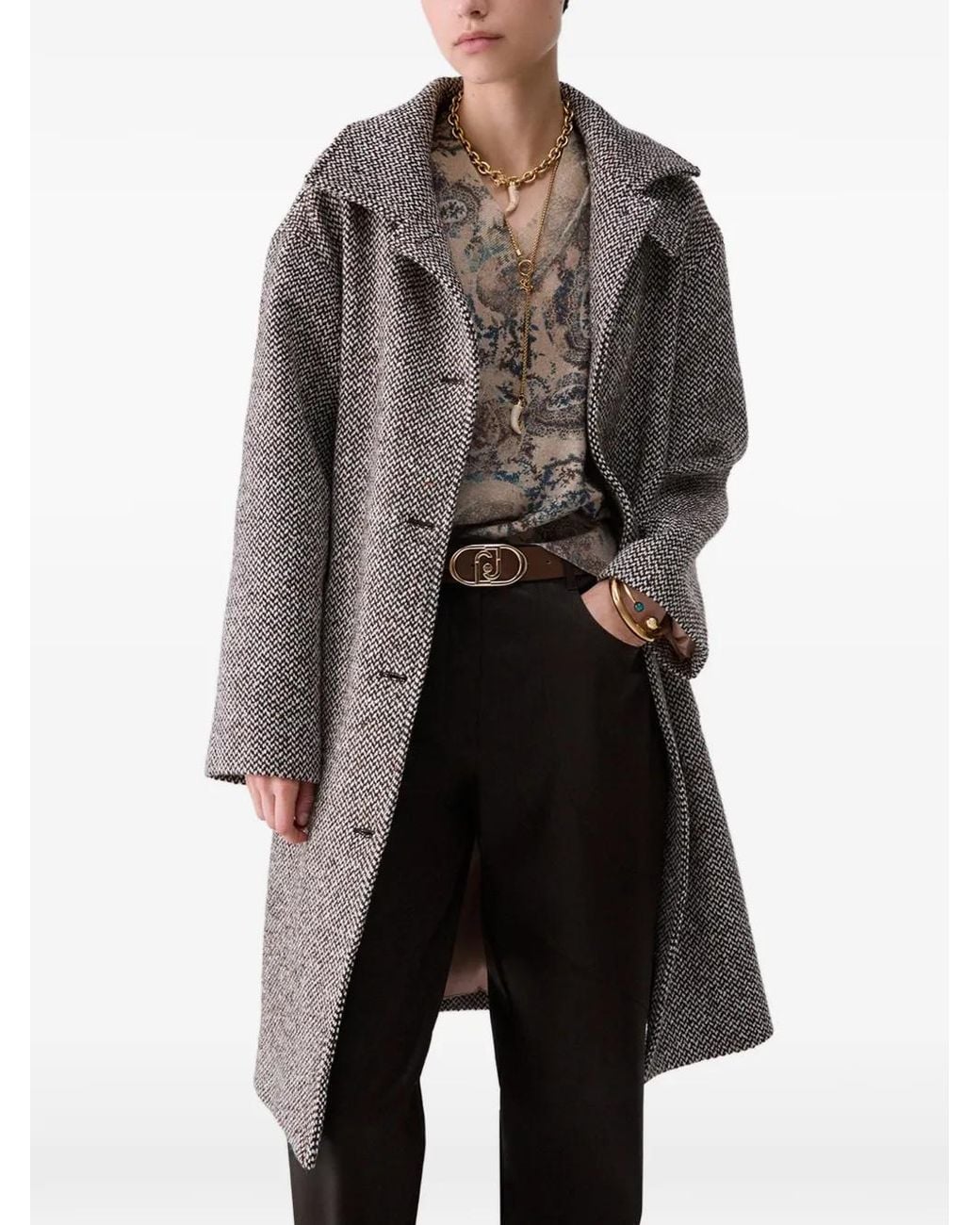Liu Jo Gray Wool Coat With Belt