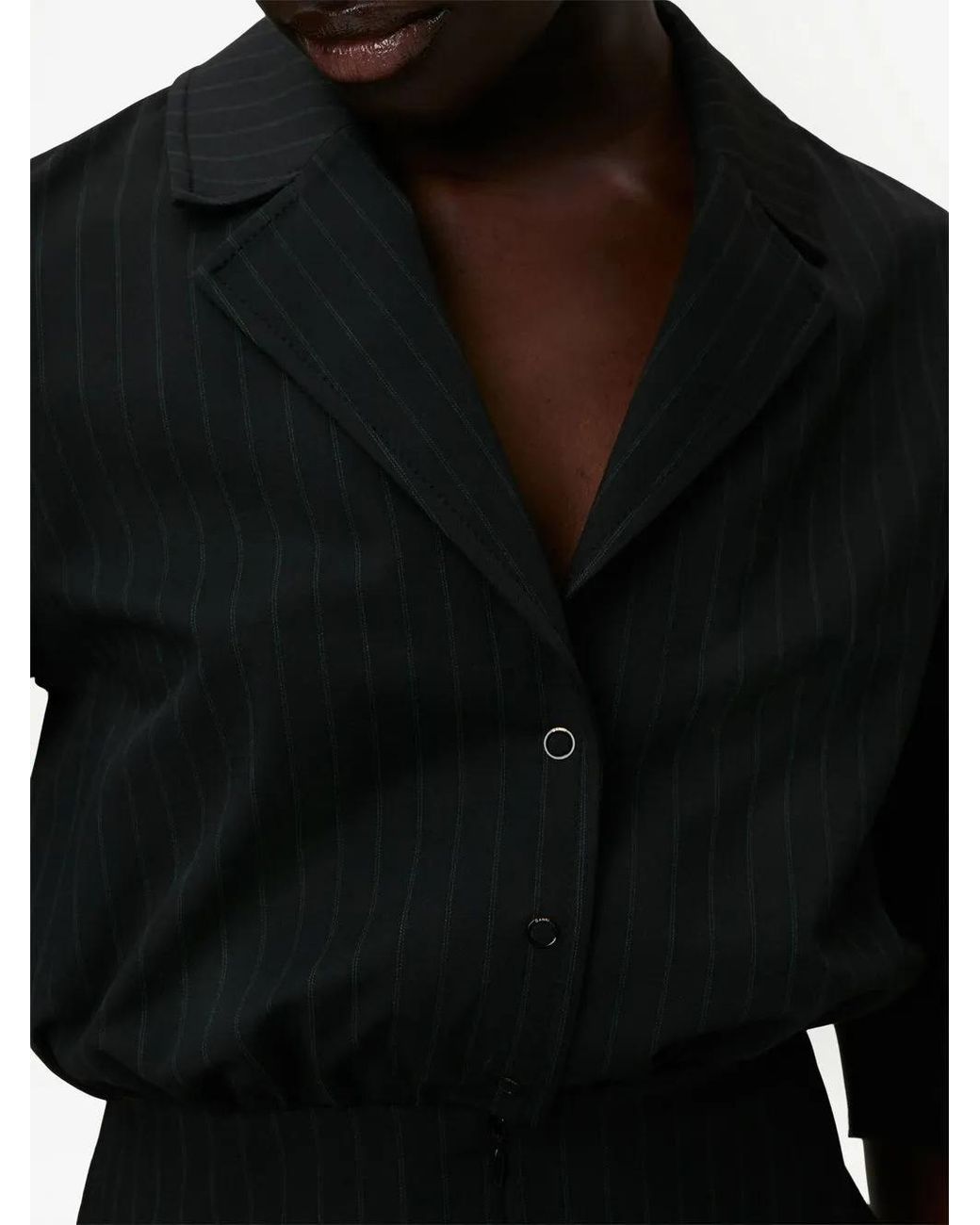 Ganni Black Pinstripe Shirt Mini Dress