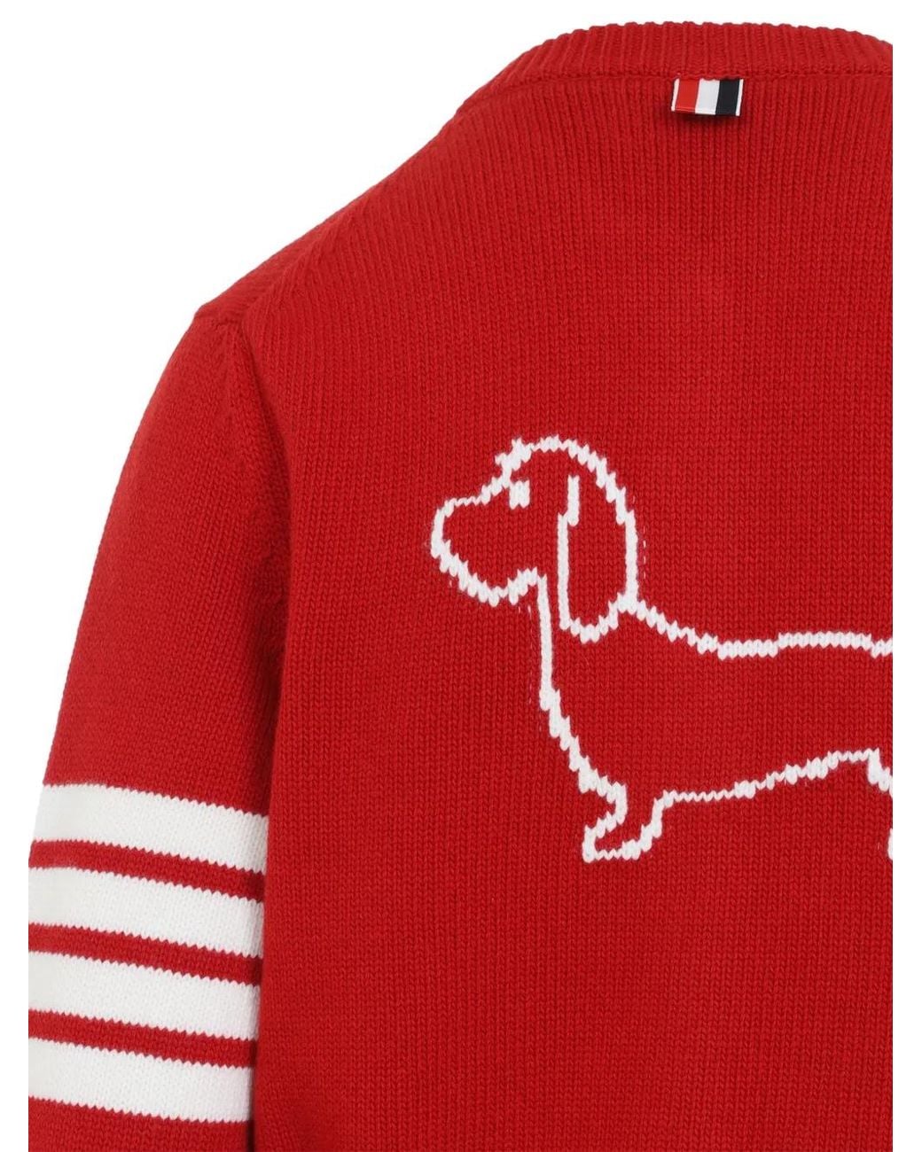 Thom Browne Red 4-Bar Intarsia Hector Cardigan