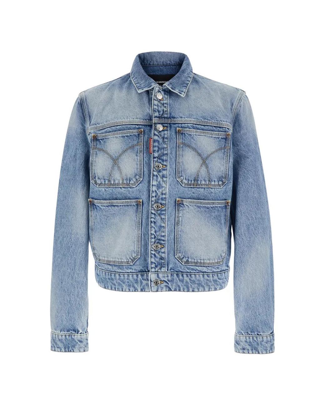 DSquared² Blue Jacket '70's' With Classic Collar And Four Patch for men