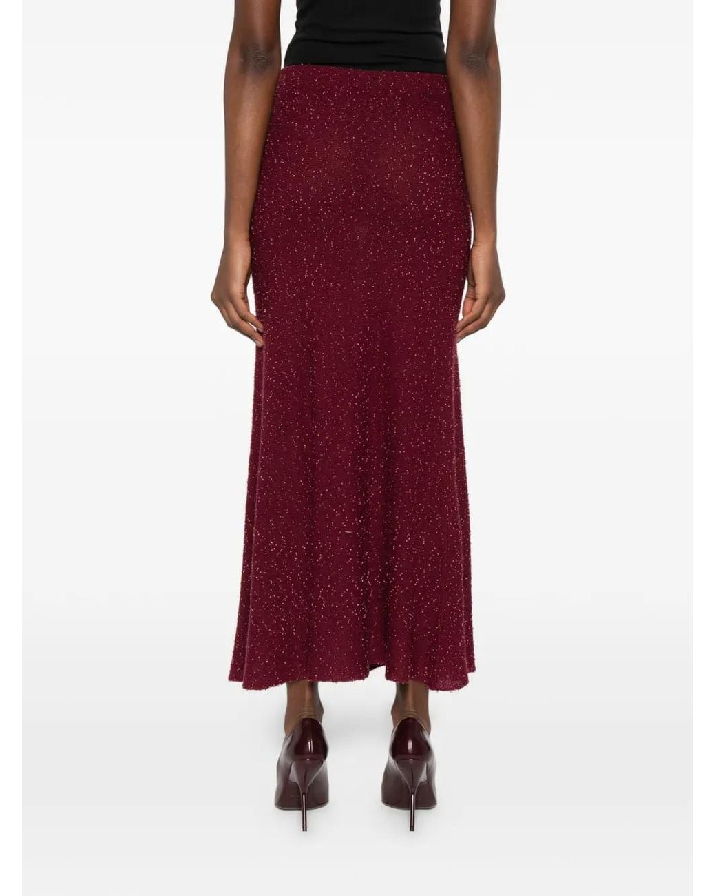 Gabriela Hearst Red Sabine Beads-Detail Midi Skirt