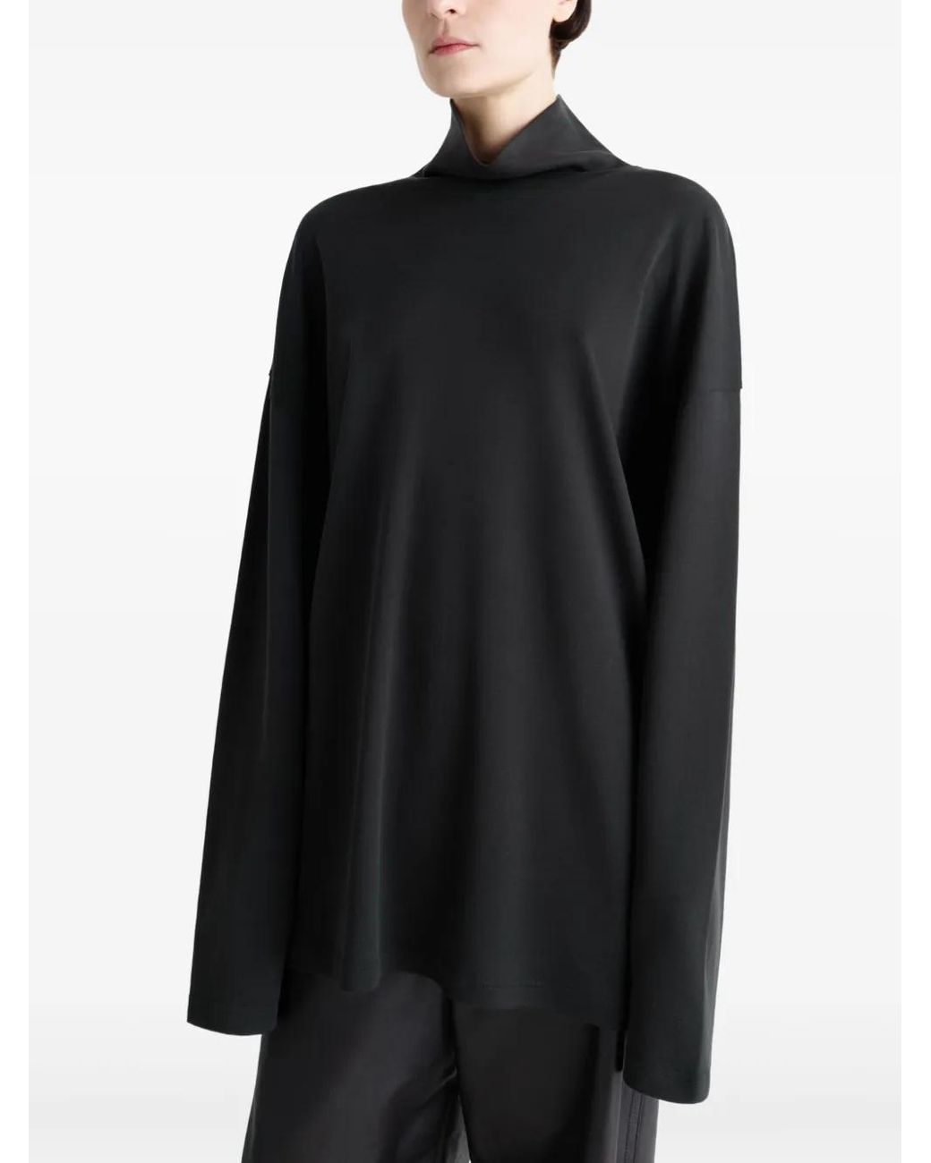 Lemaire Black Relaxed Mock Neck T-Shirt