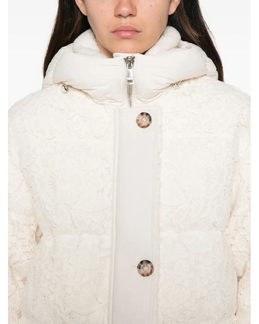 ERMANNO FIRENZE White Lace-Overlay Puffer Jacket