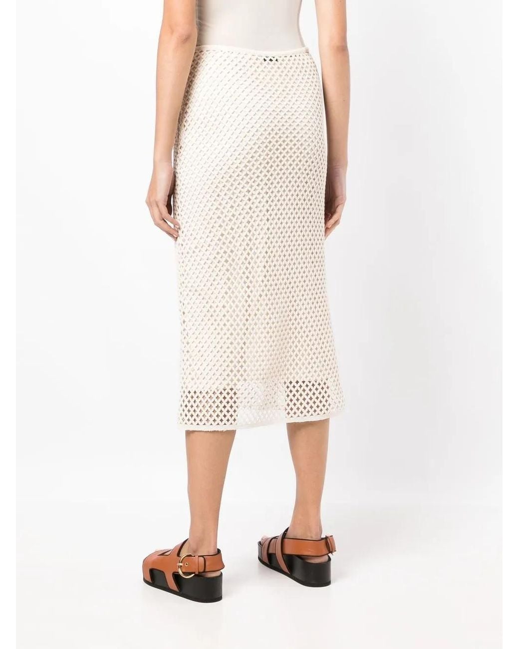 Goen.J White Open-Knit Midi Skirt