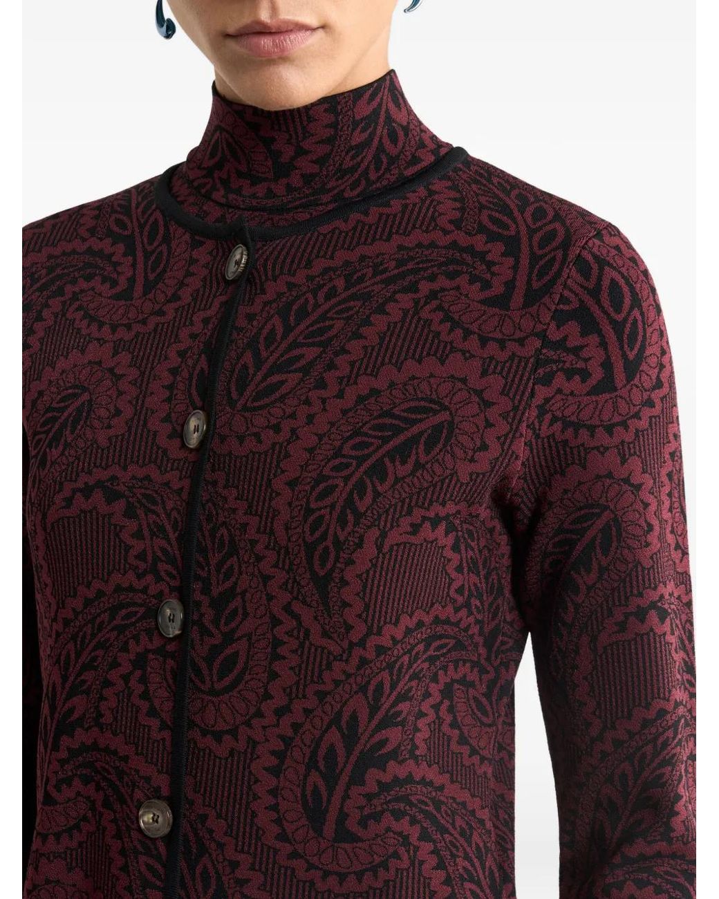Etro Purple Jacquard Cardigan With Paisley Foliage Motif