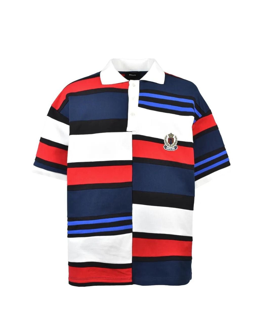 BREATH Blue Striped Patch-Detail Polo Shirt for men