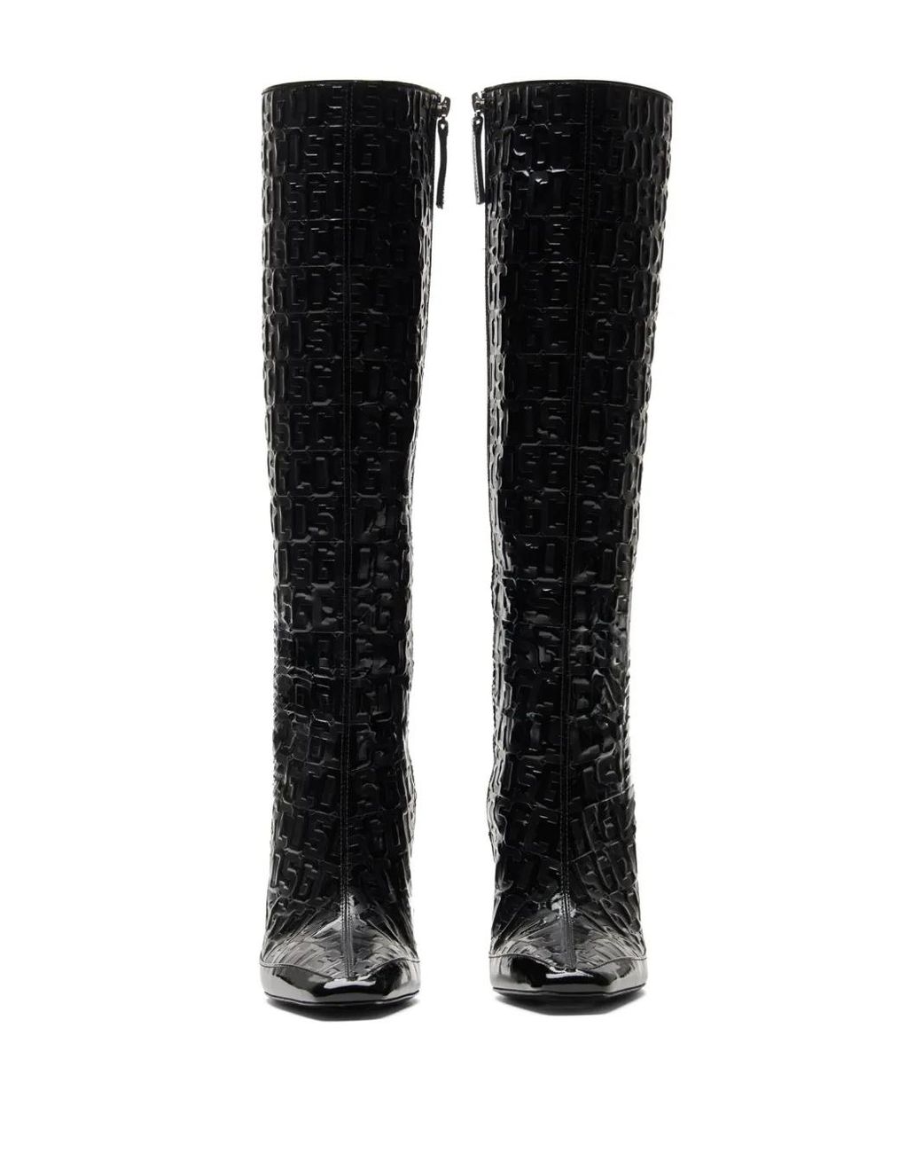 Gcds 100Mm Monogram-Pattern Leather Boots in Black | Lyst