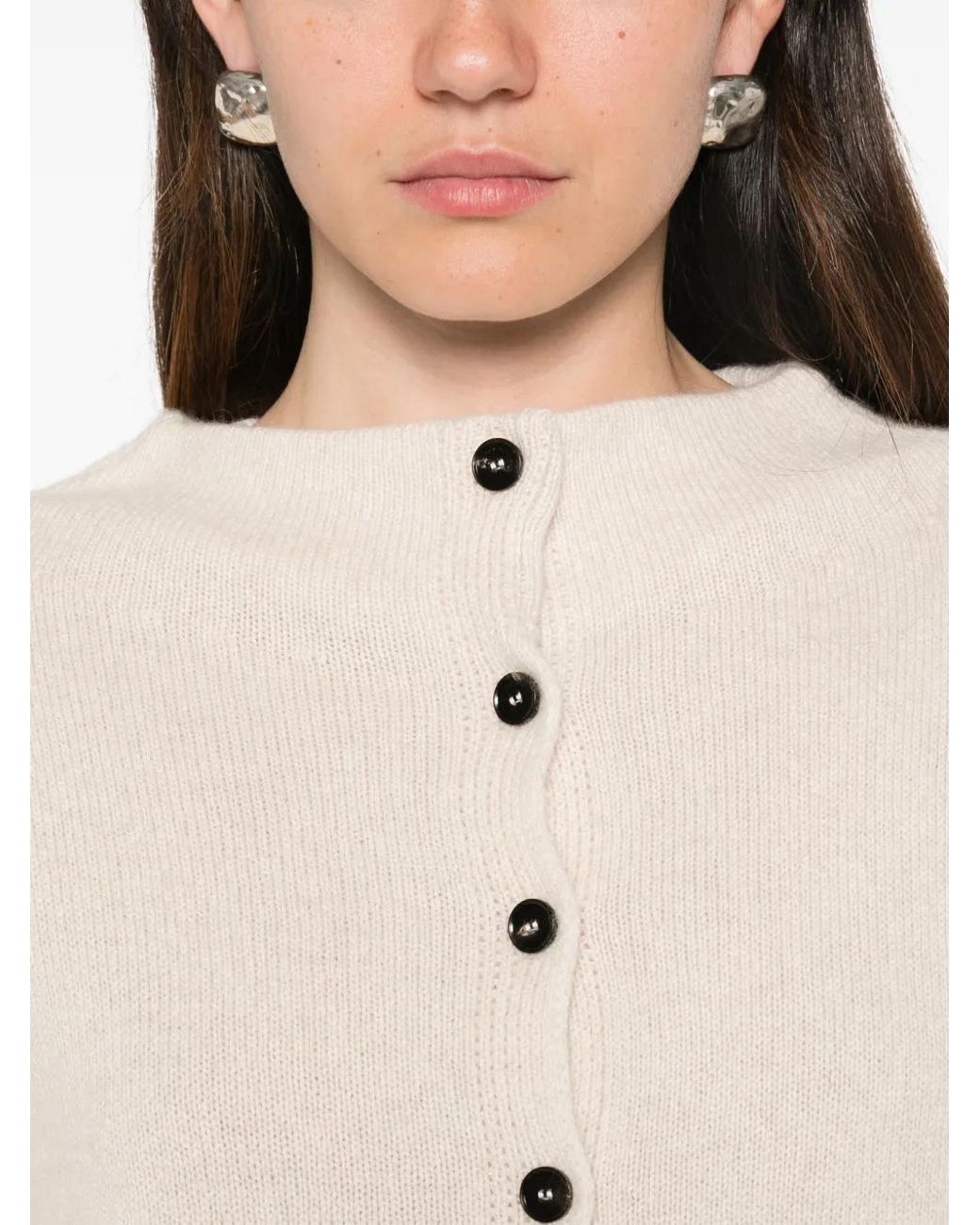Liviana Conti Natural Button-Up Drop-Shoulder Cardigan