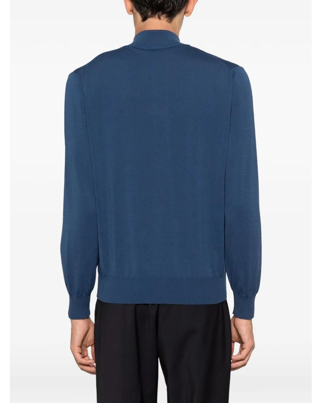 Canali Blue Zip-Neck Sweater for men