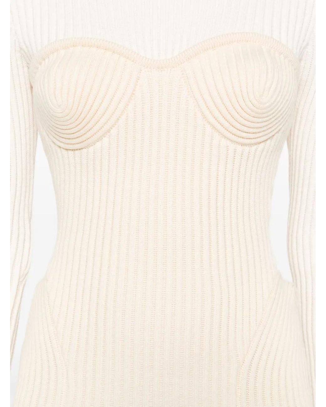 Jean Paul Gaultier White Ankle-Length Off- Ribbed Knit Dress
