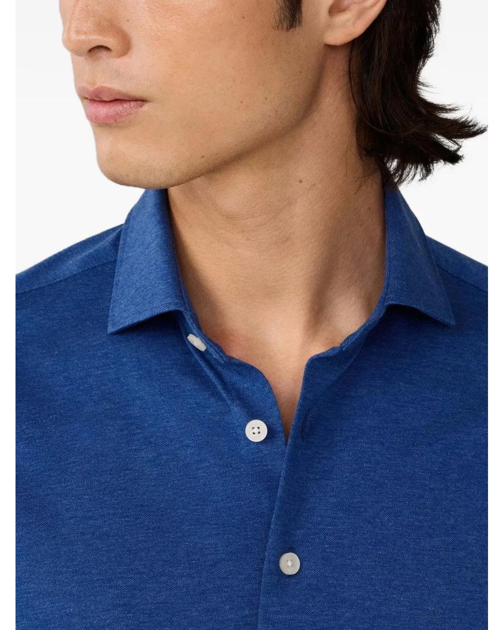Hackett Blue Kent-Collar Pique-Jersey Shirt for men