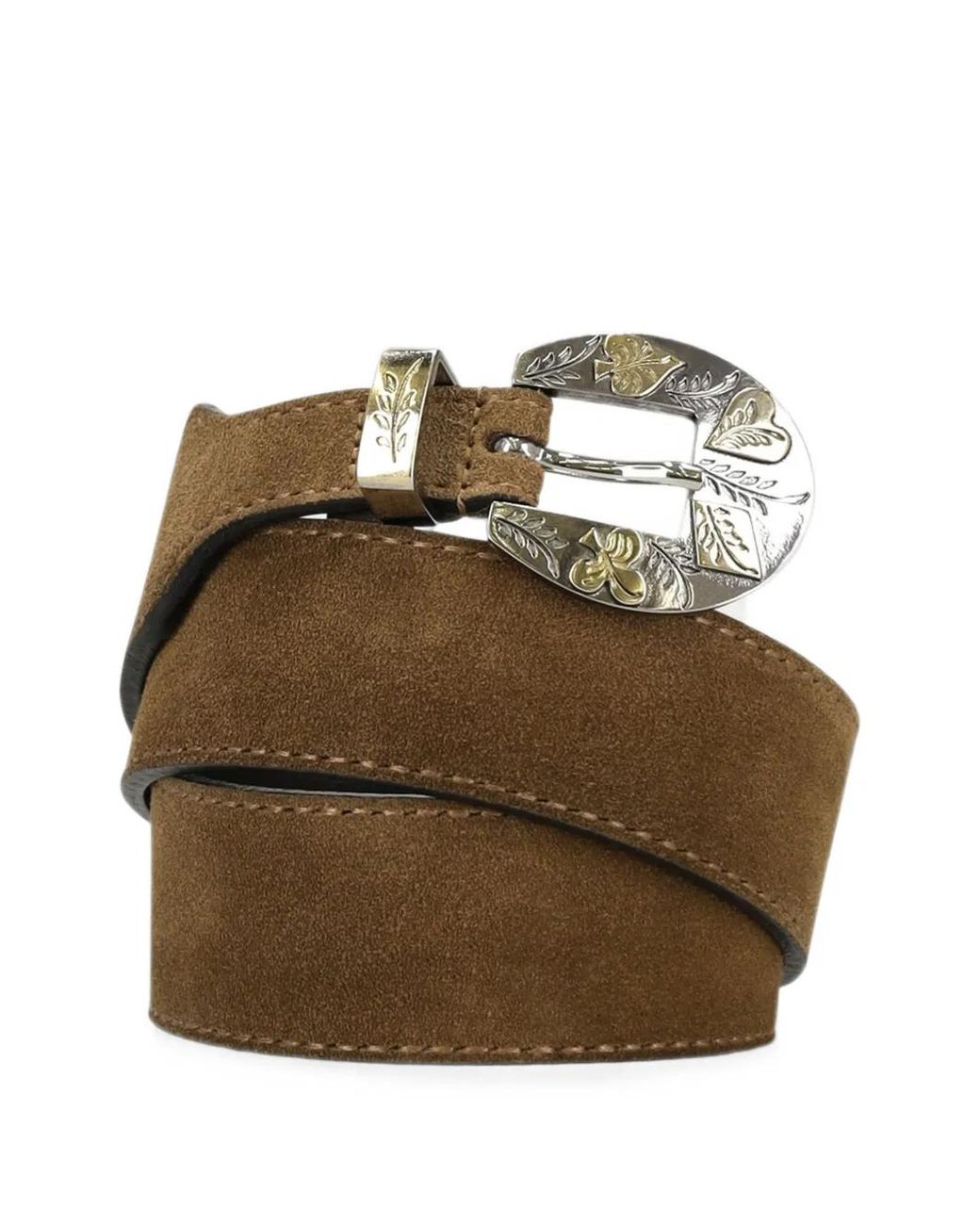 Fortela Brown Salish Engraved-Buckle Suede Belt for men