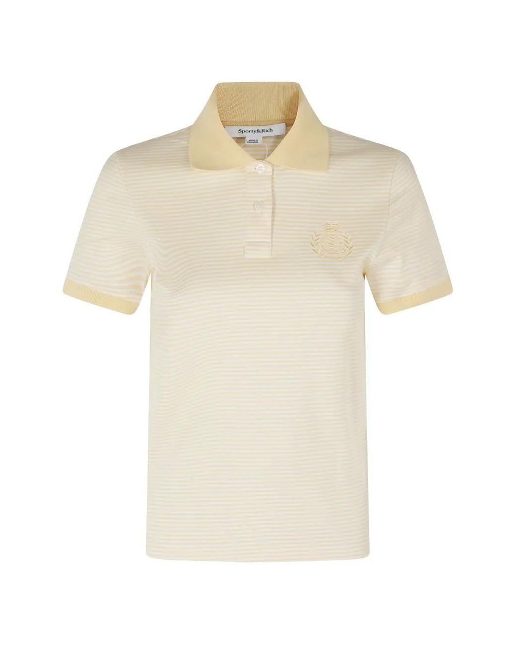 Sporty & Rich White Striped Embroidered Polo Shirt
