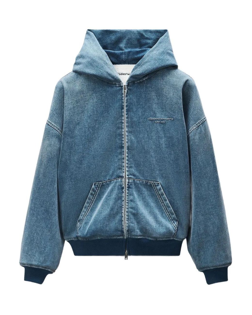 Alexander Wang Blue Hooded Zip-Up Denim Jacket
