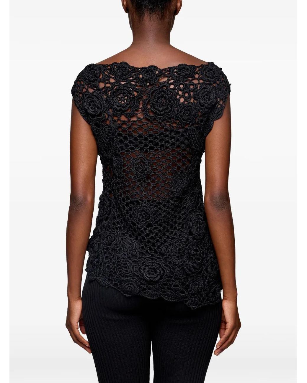 Ganni Black Haut En Coton Crochet