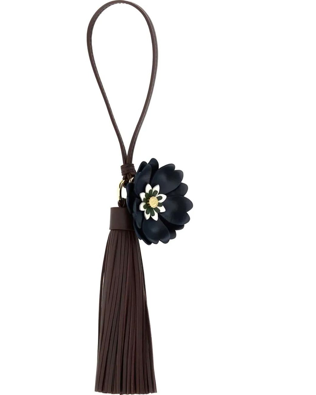 Miu Miu Black Leather Flower-Embellished Tassel Keyring