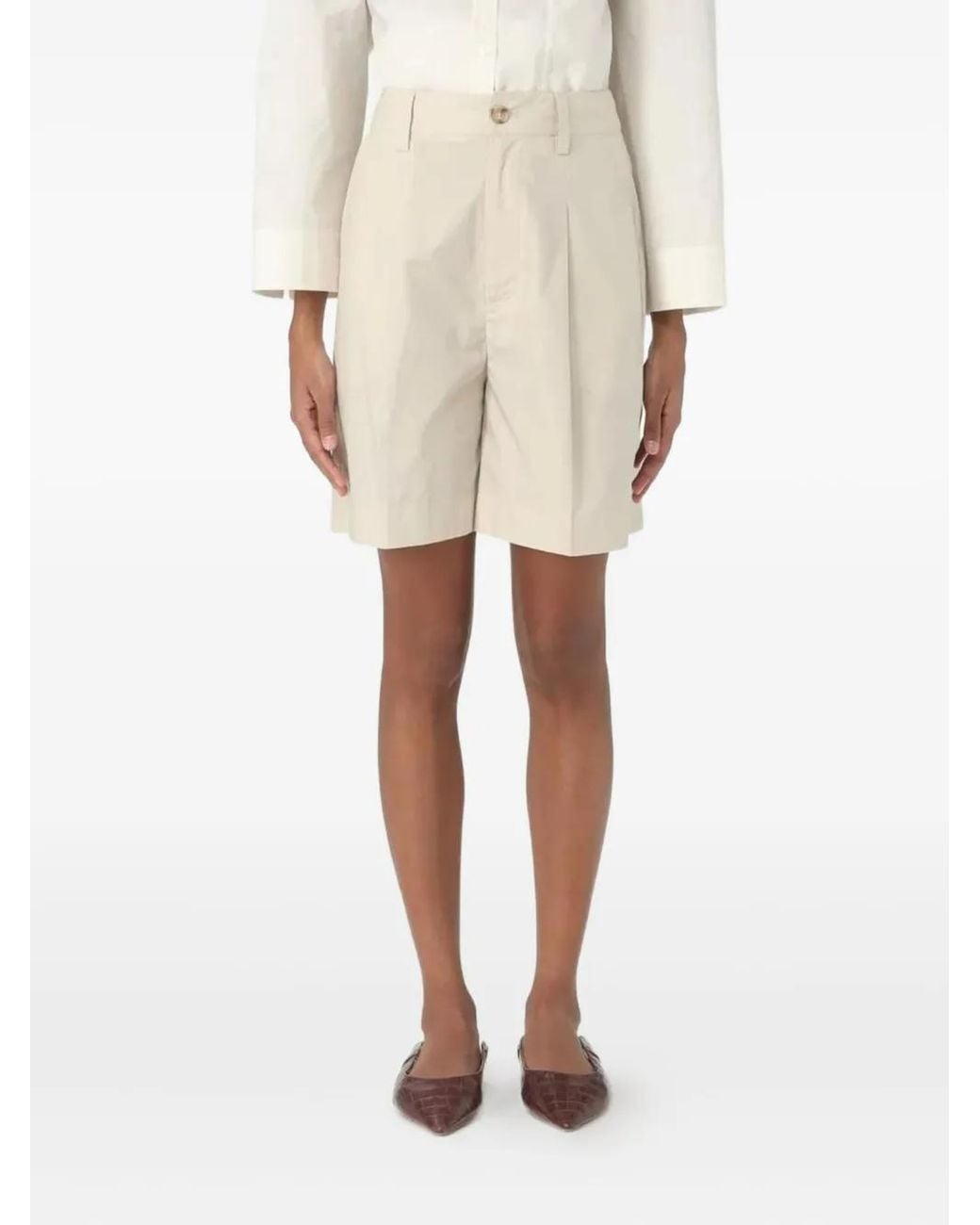 Woolrich Natural Pleated Button Shorts