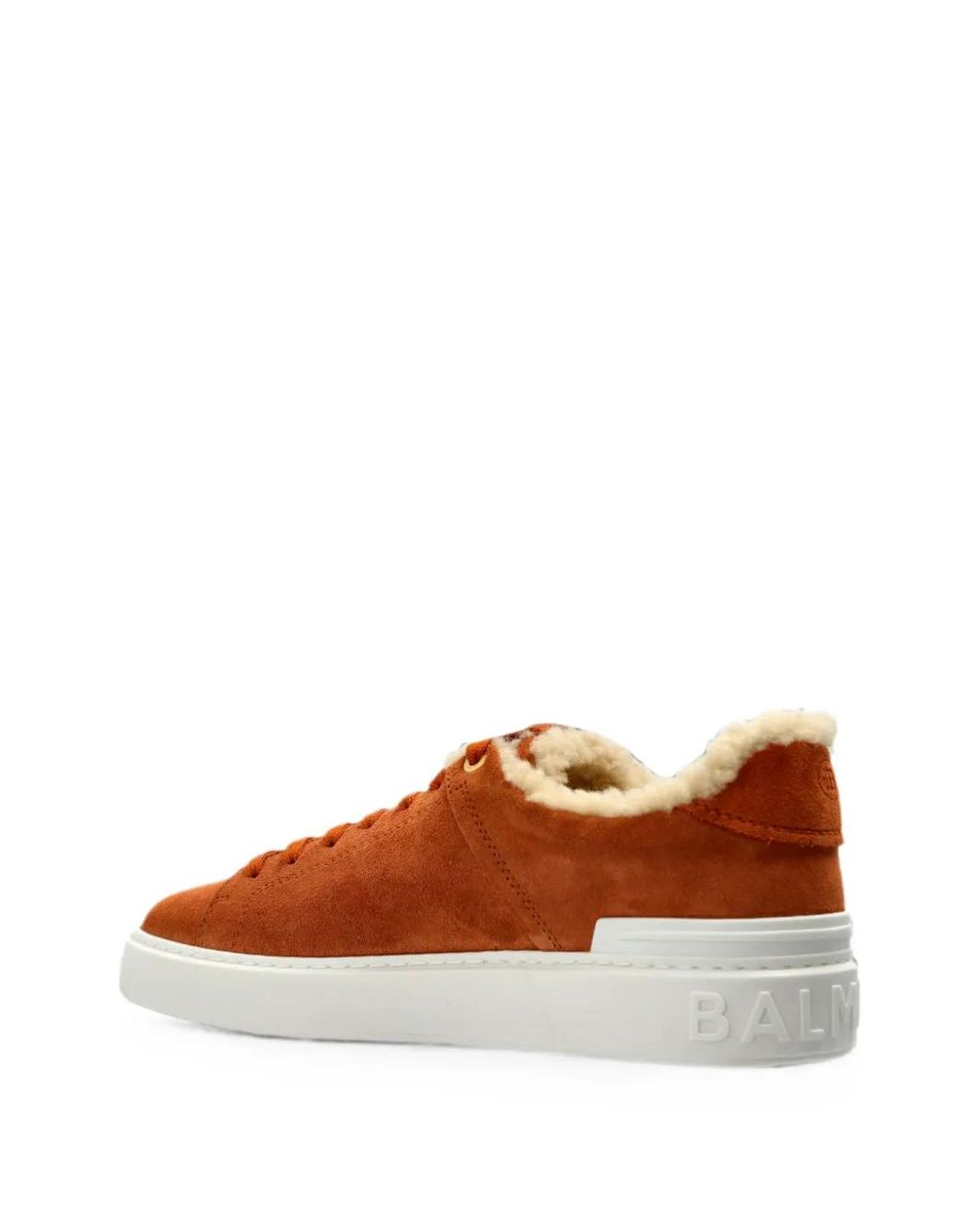 Balmain Brown B-Court Shearling-Trim Sneakers for men