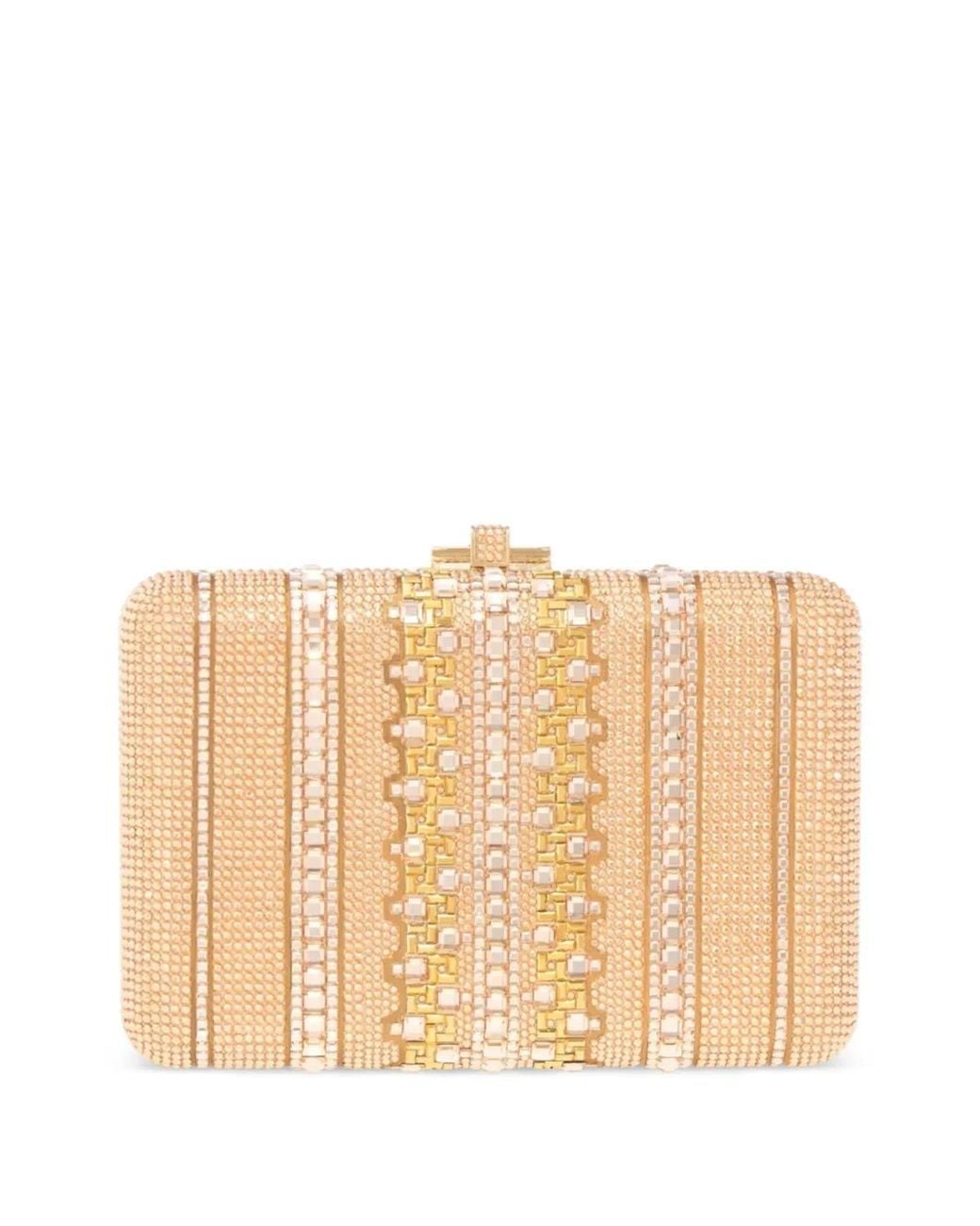 Judith Leiber Natural Lattice Crystal Slim Slide Clutch Bag