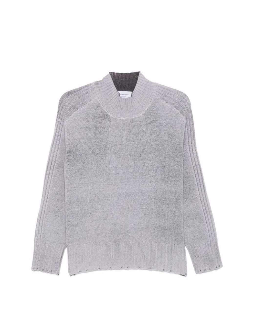 AROVESCIO Gray Distressed-Effect Ribbed-Sleeve Sweater