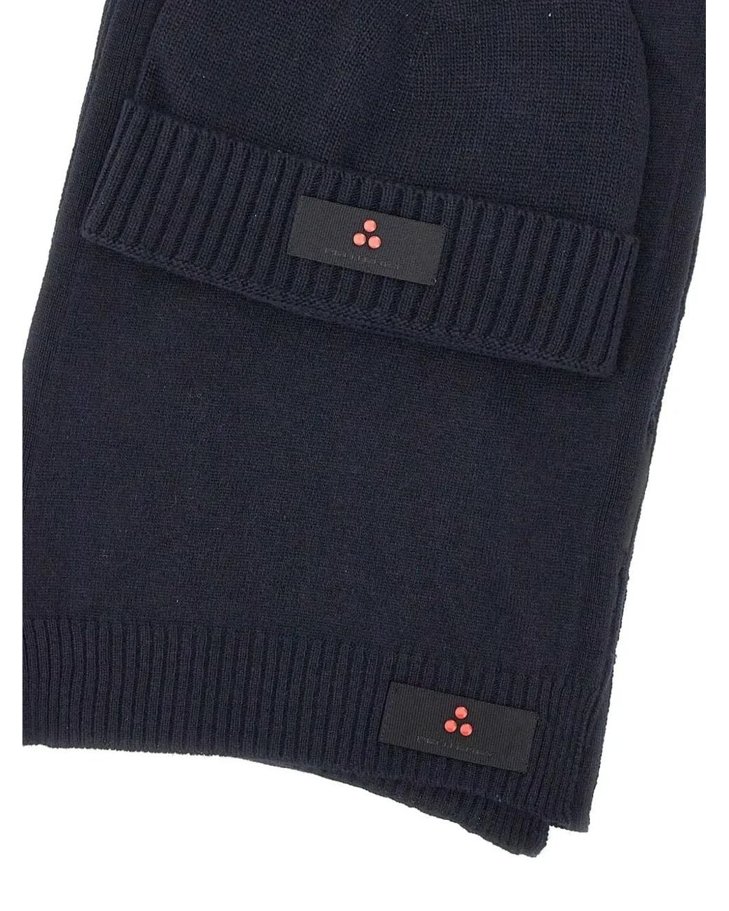 Peuterey Blue Logo-Patch Beanie Scarf Set