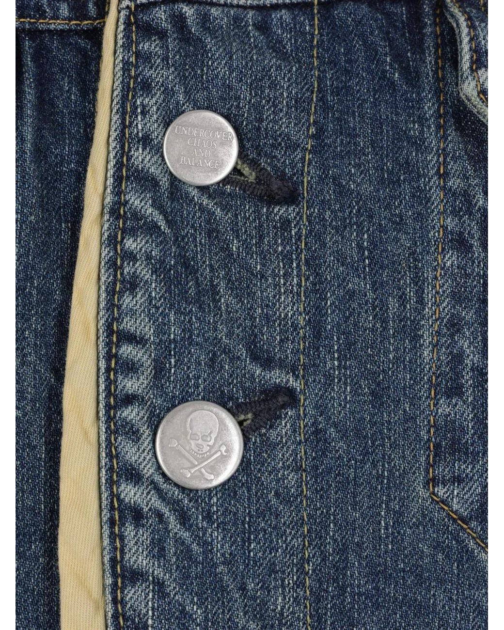 Undercover Blue Contrast-Trim Distressed Denim Jacket