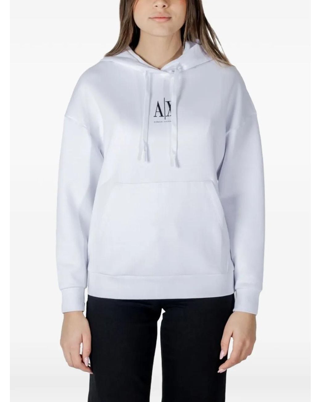 ARMANI EXCHANGE White Logo-Print Drawstring Hoodie